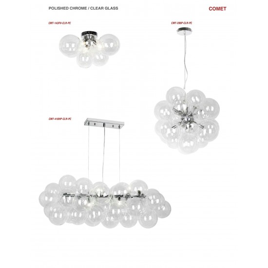 6 Light Halogen Pendant Polished Chrome Finish with Clear Glass