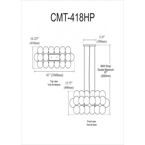 10 Light Halogen Horizontal Pendant, Polished Chrome with Clear Glass