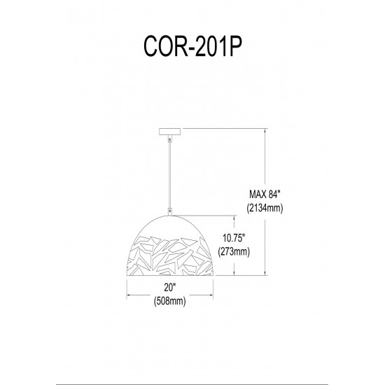 Coral Pendant, Matte Black Finish, COR-201P-BK