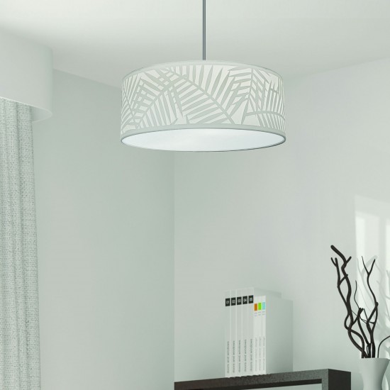 4 Light Polished Chrome Pendant w/ White Shade and White Fabric Diffuser