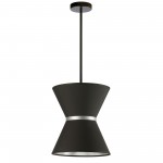 1 Light Incandescent Pendant, Matte Black with Silver Ring Black / Silver Shade