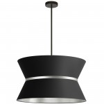 4 Light Incandescent Matte Black Chandelier w/ Silver Ring Black / Silver Shade