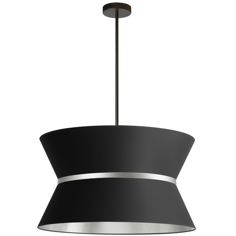 4 Light Incandescent Matte Black Chandelier w/ Silver Ring Black / Silver Shade