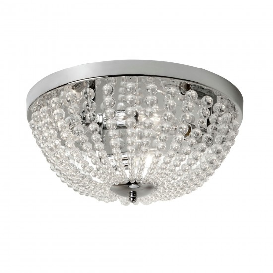 3 Light Incandescent Flush Mount Polished Chrome Finish with Clear Glass Beads