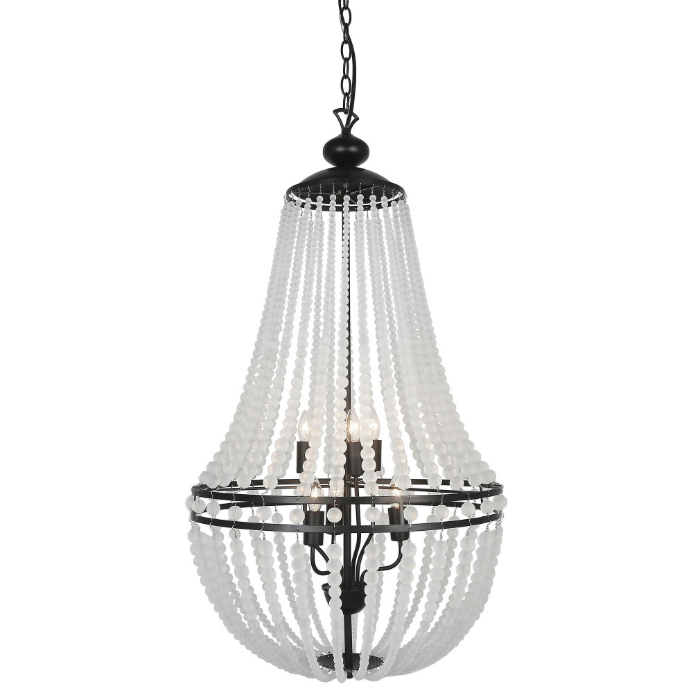 6 Light Incandescent Chandelier Matte Black Finish with Frosted Beads