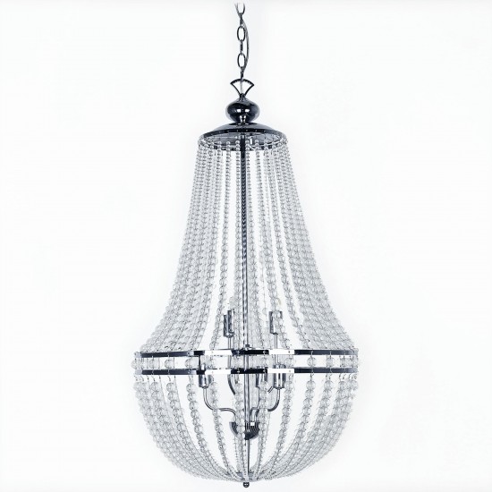 6 Light Incandescent Chandelier Polished Chrome Finish with Clear Glass Beads