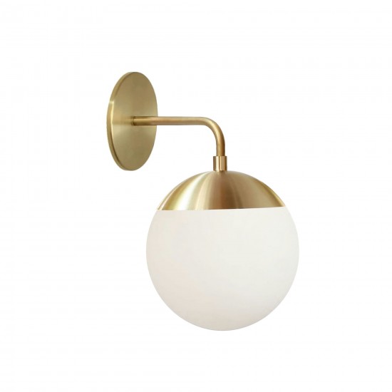 Halogen Aged Brass Wall Sconce w/ White Glass (L shaped)