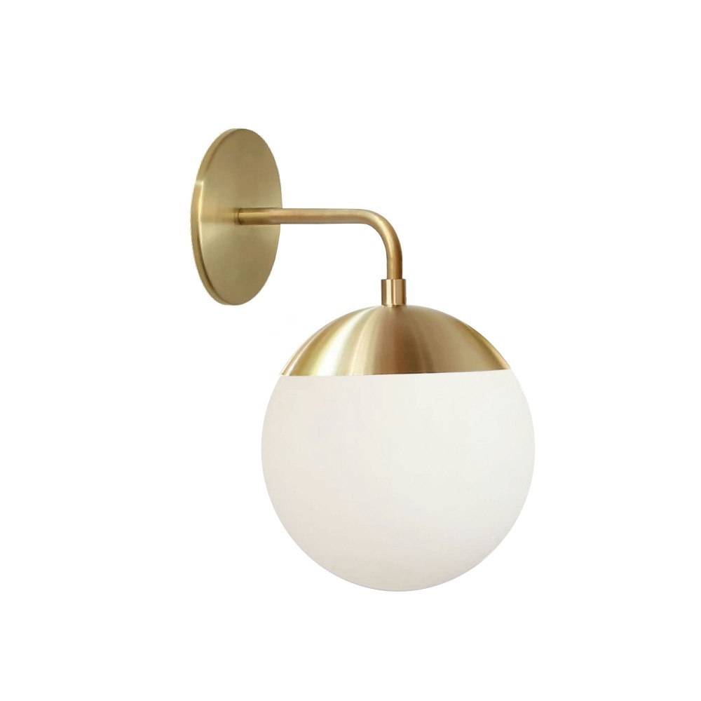 Halogen Aged Brass Wall Sconce w/ White Glass (L shaped)