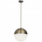 3 Light Halogen Pendant, Antique Brass Finish with White Glass