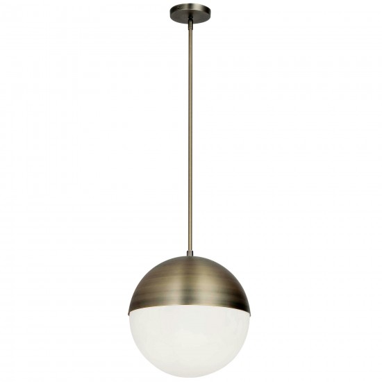 3 Light Halogen Pendant, Antique Brass Finish with White Glass