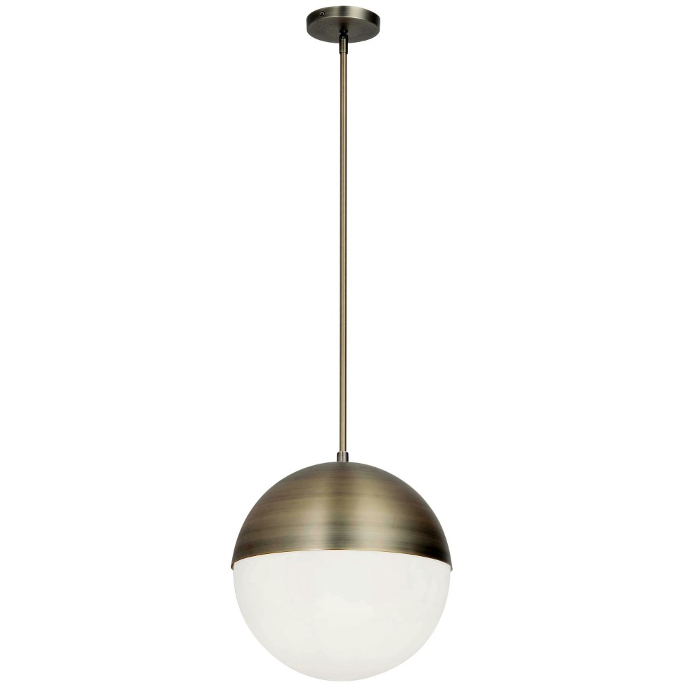 3 Light Halogen Pendant, Antique Brass Finish with White Glass