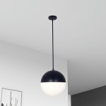 3 Light Halogen Pendant, Matte Black Finish with White Glass