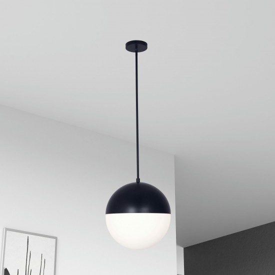 3 Light Halogen Pendant, Matte Black Finish with White Glass