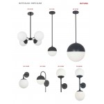 3 Light Halogen Pendant, Matte Black Finish with White Glass