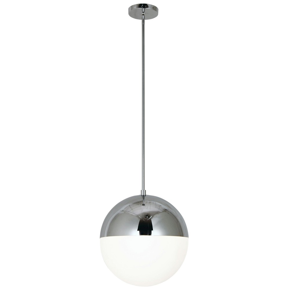 3 Light Halogen Pendant, Polished Chrome Finish with White Glass