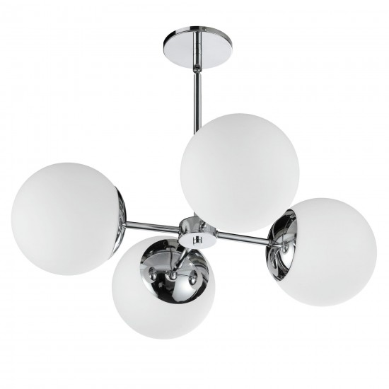 4 Light Halogen Polished Chrome Chandelier w/ White Glass