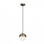 1 Light Halogen Pendant, Antique Brass Finish with White Glass