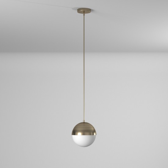 1 Light Halogen Pendant, Antique Brass Finish with White Glass