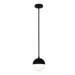 1 Light Halogen Pendant, Matte Black Finish with White Glass