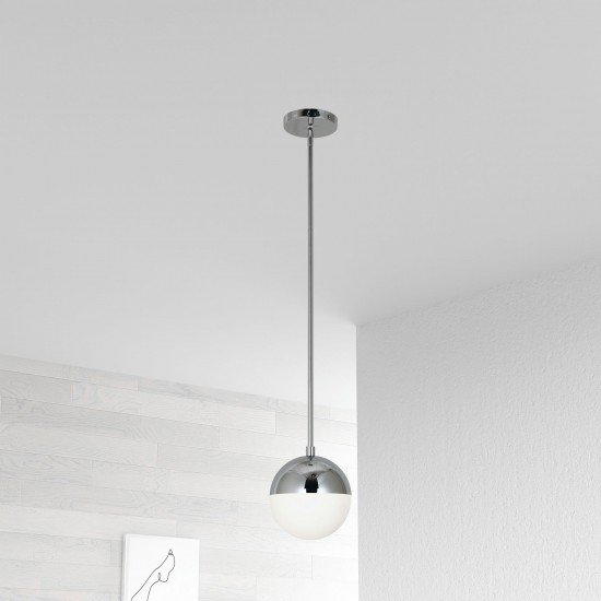 1 Light Halogen Pendant, Polished Chrome Finish with White Glass