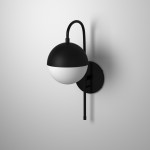 1 Light Halogen Wall Sconce, Matte Black with White Glass, Hardwire or Plug-In