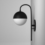1 Light Halogen Wall Sconce, Matte Black with White Glass, Hardwire or Plug-In