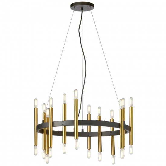 24 Light Incandescent Matte Black & Aged Brass Chandelier