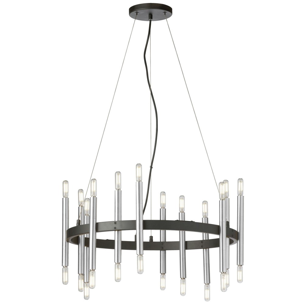 24 Light Incandescent Matte Black & Polished Chrome Chandelier