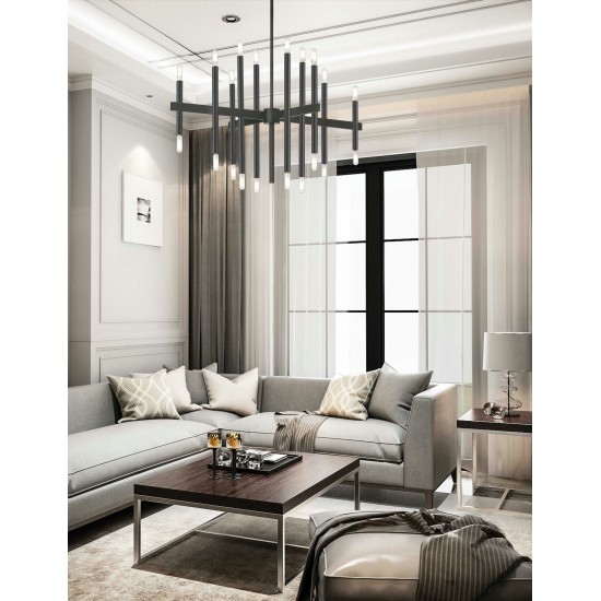 20 Light Incandescent Matte Black Chandelier