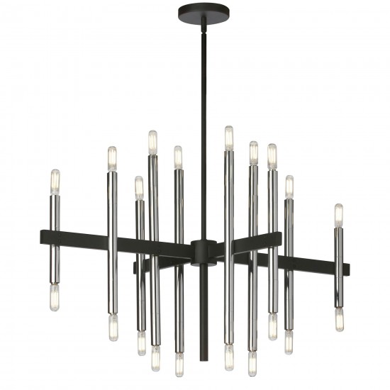 20 Light Incandescent Matte Black & Polished Chrome Chandelier