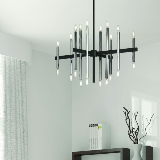 20 Light Incandescent Matte Black & Polished Chrome Chandelier