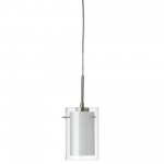 Single Pendant, Satin Chrome, Clear/White Glass