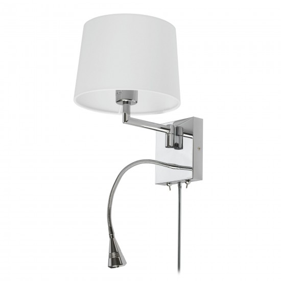 Swing Arm & 1 Downlight LED Wall Sconce, Polished Chrome Finish with White Shade