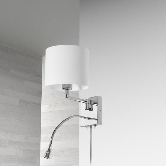 Swing Arm & 1 Downlight LED Wall Sconce, Polished Chrome Finish with White Shade