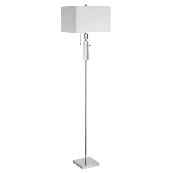 Crystal Floor Lamp, Polished Chrome, White Linen Rectangular Shade