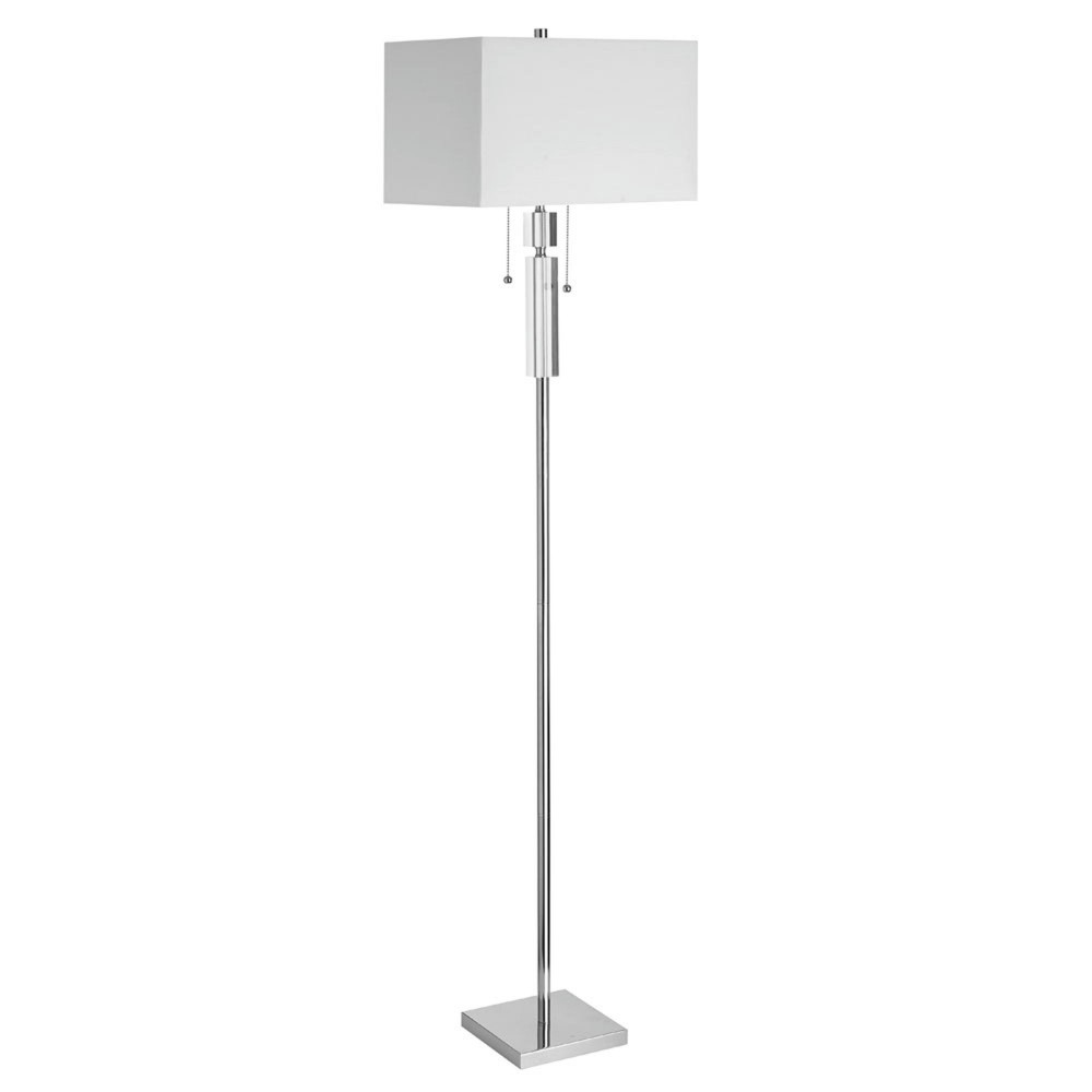 Crystal Floor Lamp, Polished Chrome, White Linen Rectangular Shade