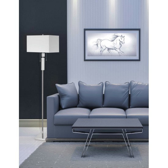 Crystal Floor Lamp, Polished Chrome, White Linen Rectangular Shade