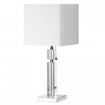 Crystal Table Lamp, Polished Chrome, Square White Linen Shade