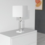 Crystal Table Lamp, Polished Chrome, Square White Linen Shade