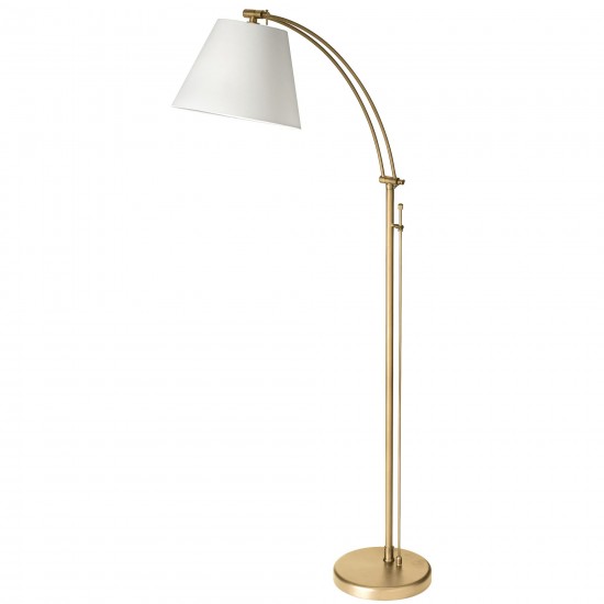 1 Light Incandescent Adjustable Floor Lamp, Aged Brass with White Shade