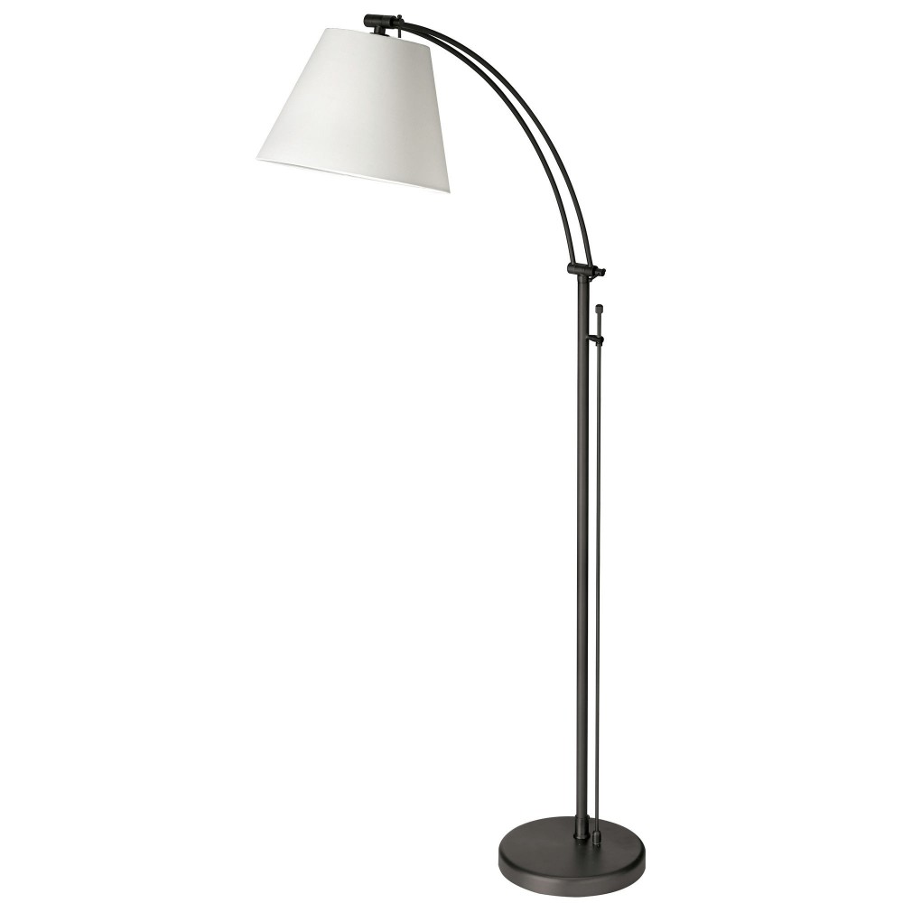 1 Light Incandescent Adjustable Floor Lamp, Matte Black with White Shade