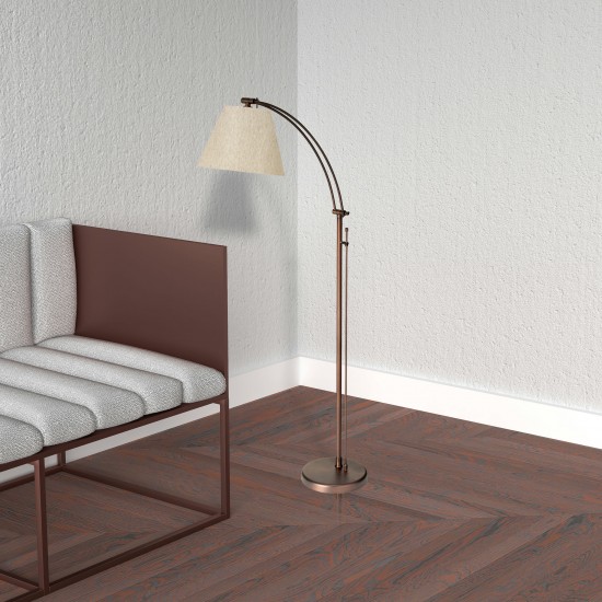 Brushed Bronze Adjustable Floor Lamp, Flax Empire Shade, Rotary Dimmer Switch