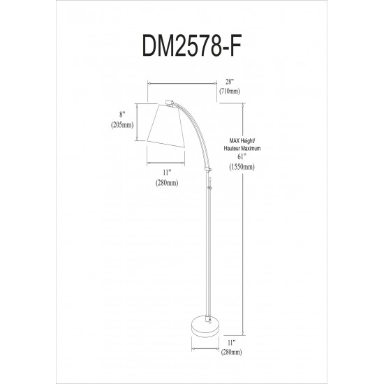 Adjustable Floor Lamp, Satin Chrome, White Empire Shade, Rotary Dimmer Switch