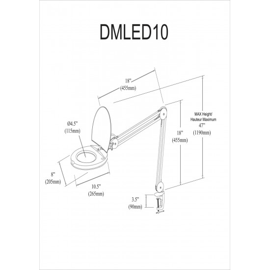 8W LED Magnifier Lamp, Black Finish, DMLED10-A-5D-BK