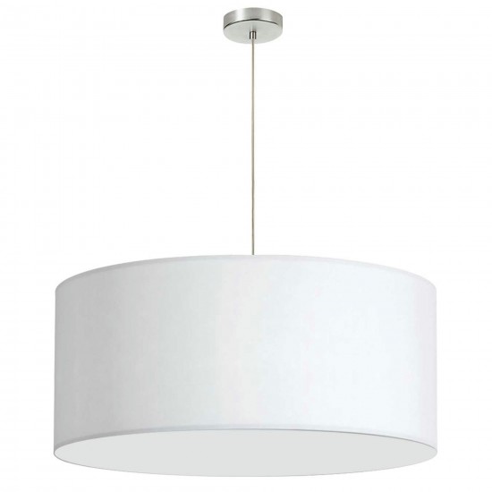 28" Drum Shade Pendant, White Fabric, No Bottom Duffuser, Polished Chrome