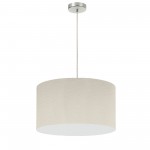 1 Light, 19" Drum Shade Pendant, Beige Italian Linen Fabric