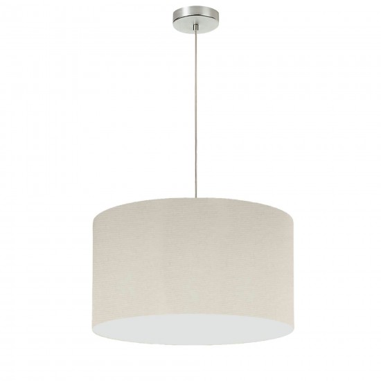 1 Light, 19" Drum Shade Pendant, Beige Italian Linen Fabric