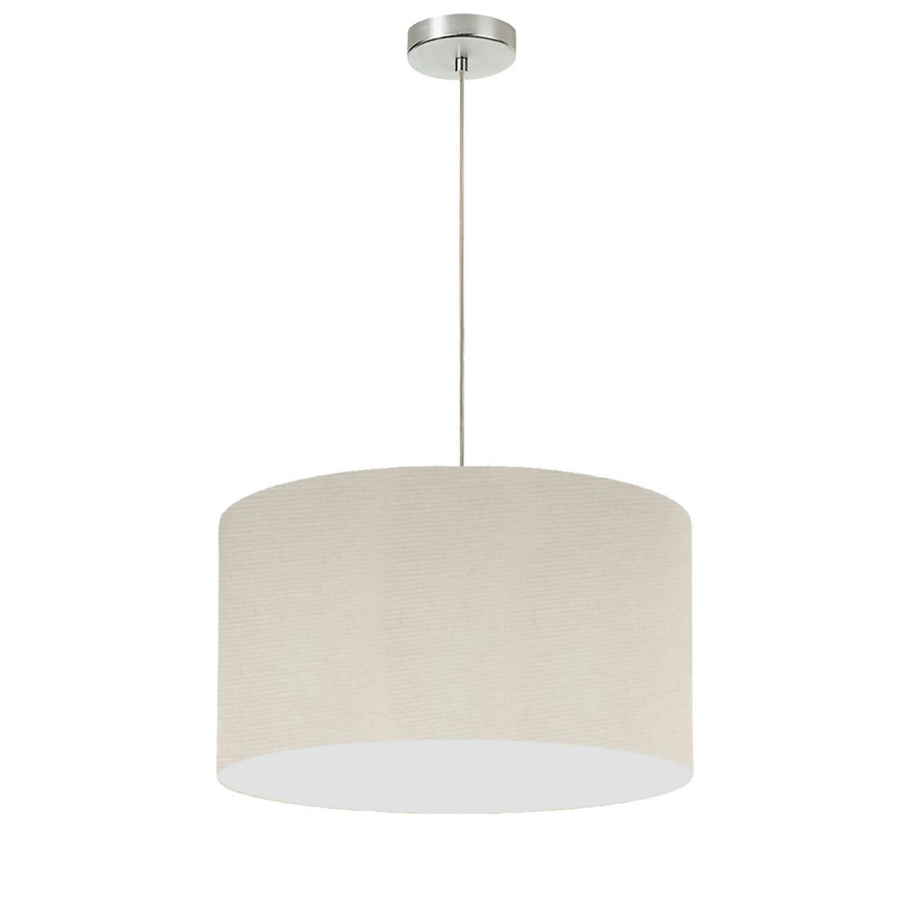 1 Light, 19" Drum Shade Pendant, Beige Italian Linen Fabric