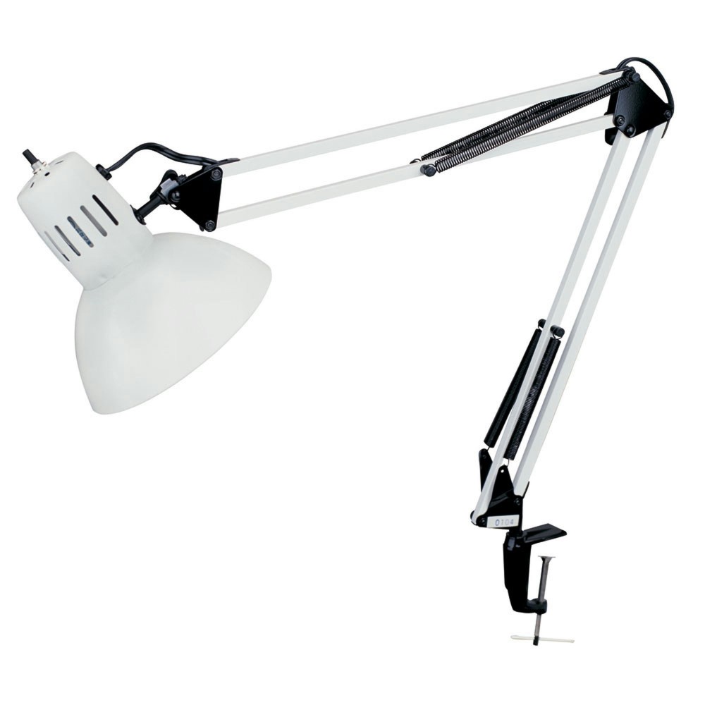 Spring Balanced Clamp-On Lamp, Gloss White, 36" Reach