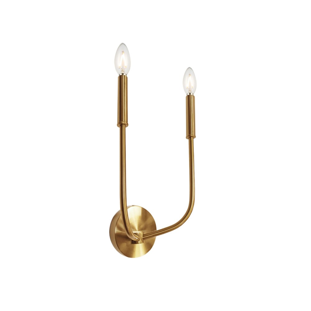 2 Light Incandescent Wall Sconce, Aged Brass